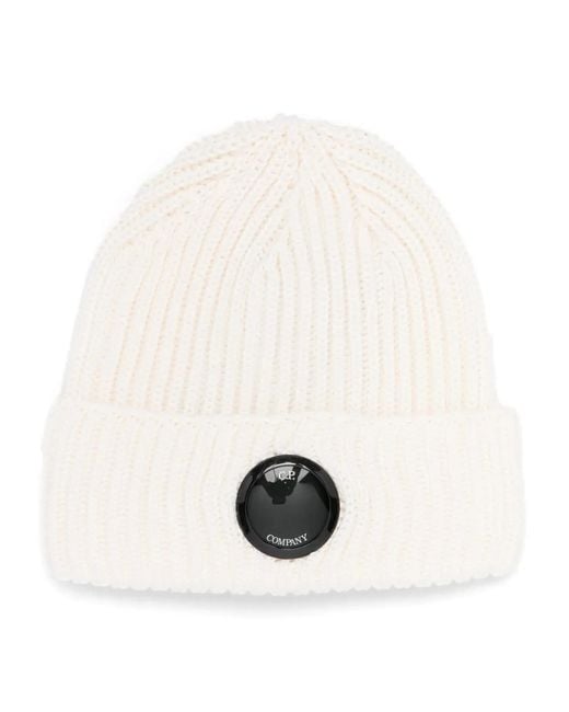 C P Company White Lens Detail Beanie Hat for men