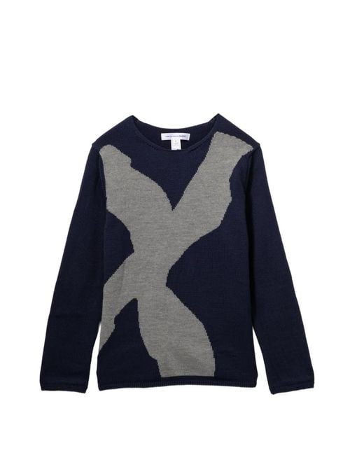 Comme des Garçons Blue Pattern Knitted Crew Neck Sweater for men