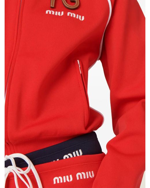 Miu Miu Red Logo-Embroide Mini Skirt