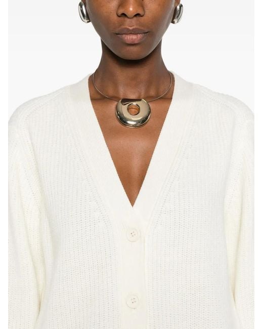 P.A.R.O.S.H. White Ribbed Patch-Pocket Cardigan