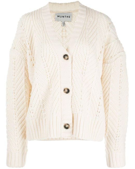 Munthe Wool Chunky Cable Knit Cardigan in Natural Lyst