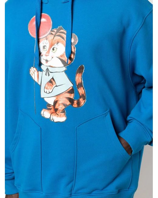 Moschino Blue Graphic Print Drawstring Hoodie for men