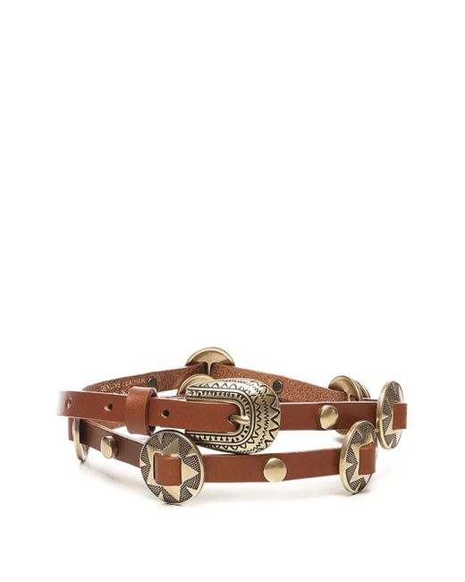 Pinko Brown Metallic-Buckle Studded Leather Belt