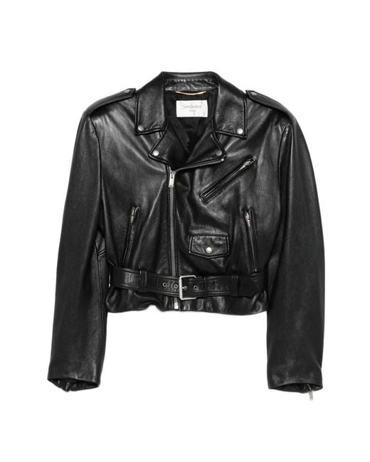 Chaqueta Biker De Piel De Borrego Con Cremallera Saint Laurent de color Black