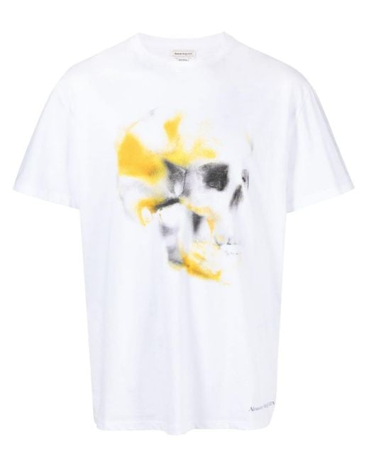 Alexander McQueen White Obscured Skull-print Cotton T-shirt for men