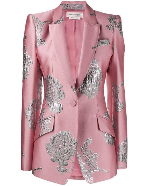 Alexander McQueen Pink Floral Brocade Blazer