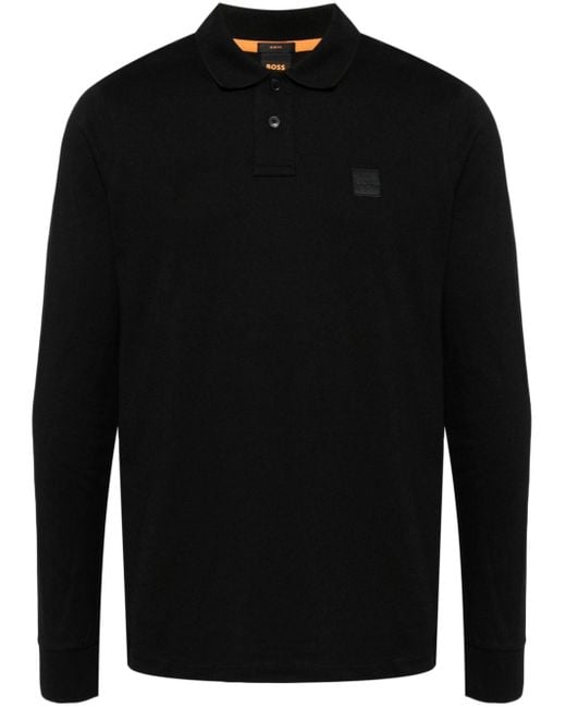Boss Black Logo-appliqué Long-sleeved Polo Shirt for men