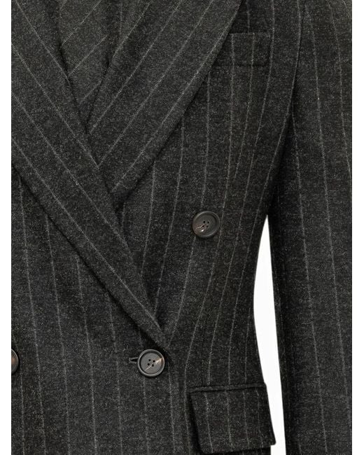 Brunello Cucinelli Black Pinstripe Double-Breasted Jacket