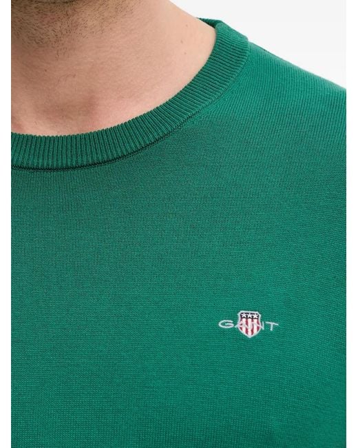 Gant Green Shield-Embroidered Crew-Neck Sweater for men