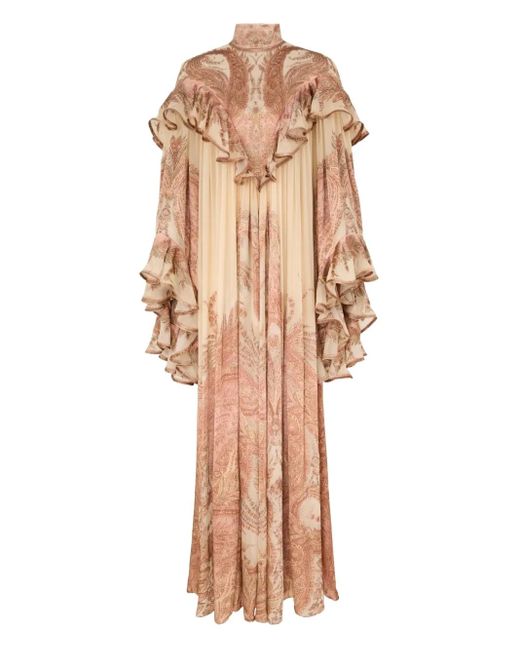 Zimmermann Natural Burnout Ruffled Paisley-Print Maxi Dress