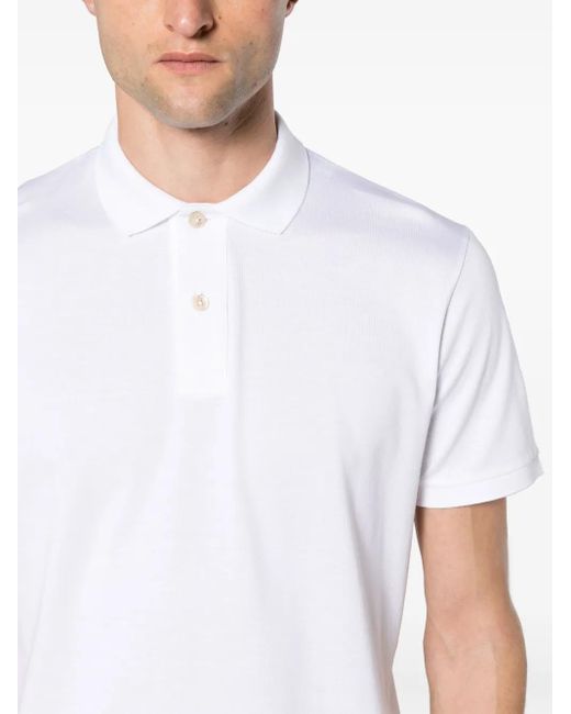 Eleventy White Fine-Knit Cotton Polo Shirt for men