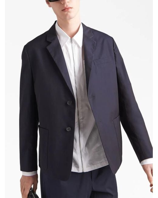 Prada Blue Logo-Patch Single-Breasted Blazer for men