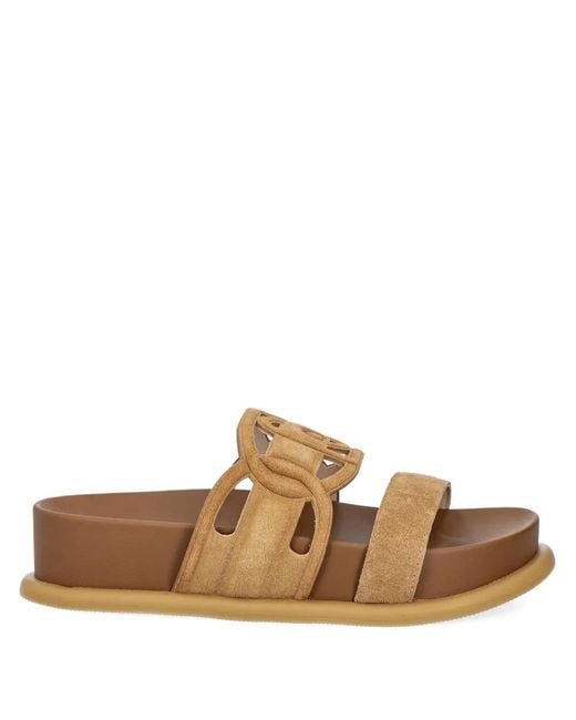 Liu Jo Brown Double-Strap Slide Sandals
