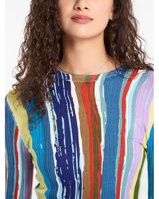 Desigual Blue Ribbed-Knit Striped Mini Dress