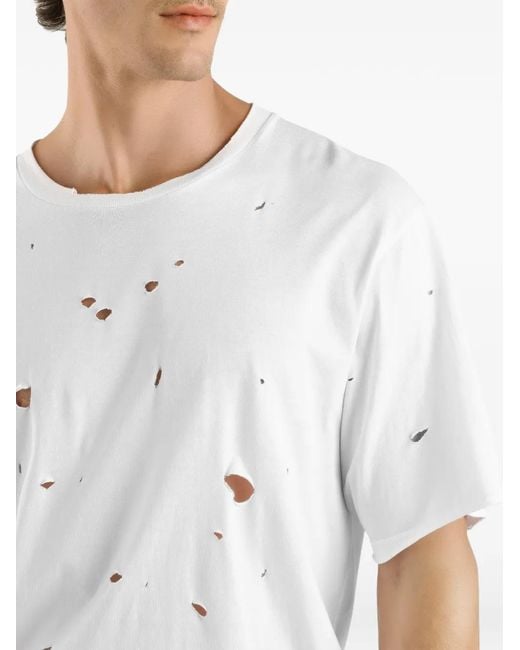Dolce & Gabbana White Short-Sleeve Ripped-Detail T-Shirt for men