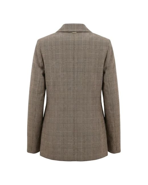 Twinset Brown Double-Breasted Checked Blazer