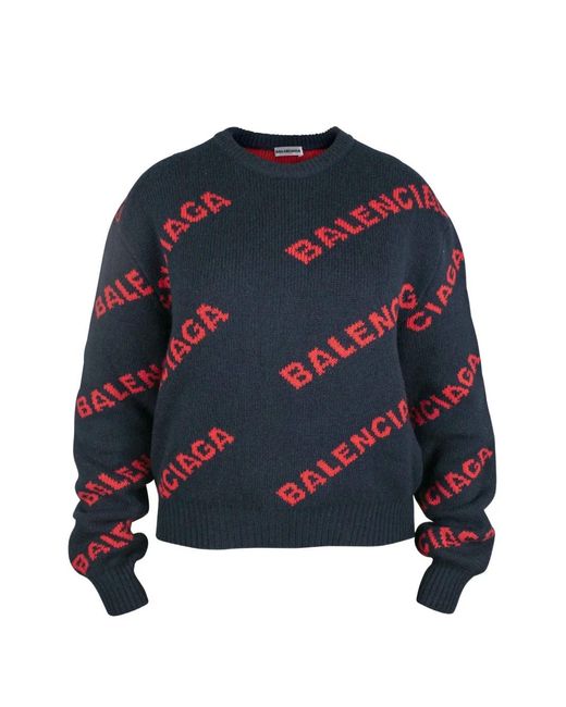 Balenciaga Blue Logo-Embellishment Sweater