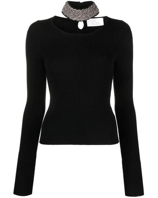 GIUSEPPE DI MORABITO Black Crystal-Embellished Ribbed-Knit Jumper