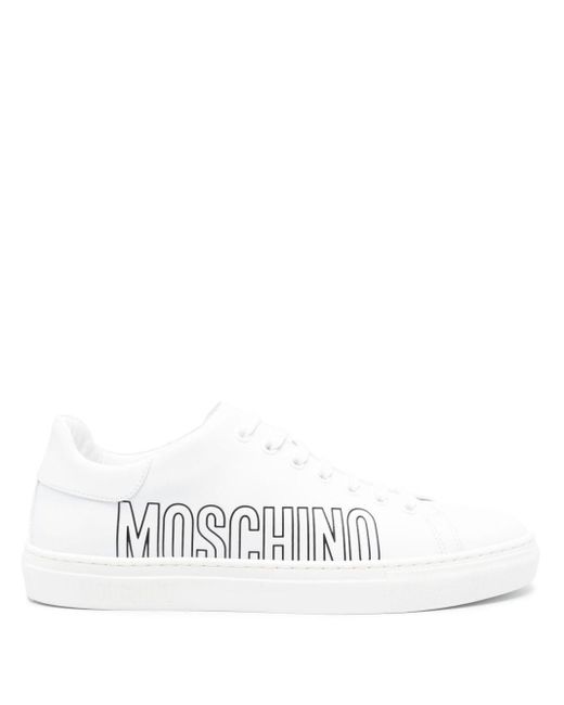 Moschino White Logo debossed Leather Sneakers for men