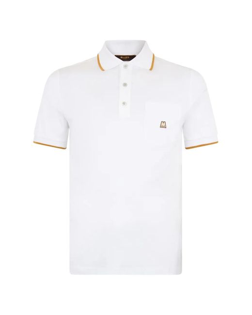 Moorer White Pocket Trim Polo Shirt for men