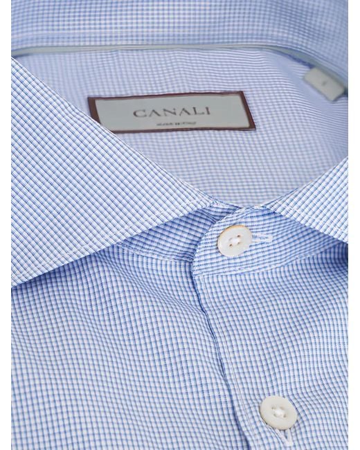 Canali Blue Micro-Checked Button-Up Shirt for men