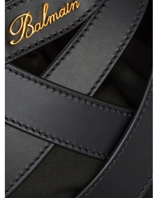 Balmain Black Basketweave Leather Tote Bag