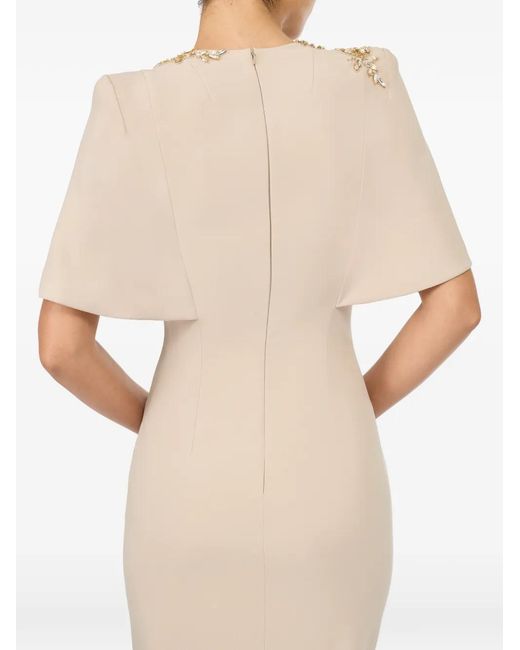 Jenny Packham Natural Juniper Crystal-Embellished Cape-Sleeve Dress