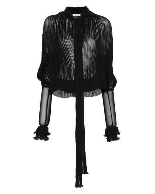 Blumarine Black Pleated Silk Blouse