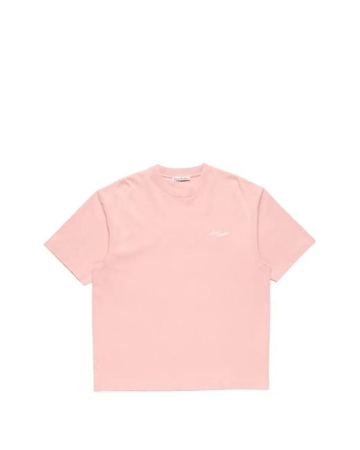 Acne Pink Jersey T-Shirt With Logo