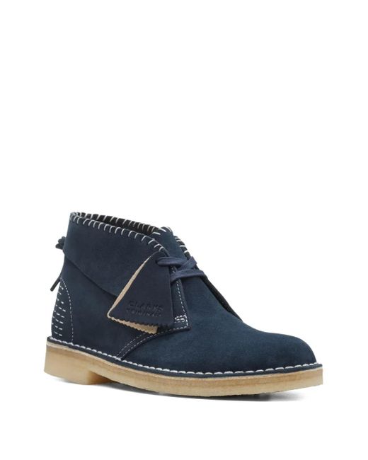 Clarks Blue Suede-Stitched Desert Boots