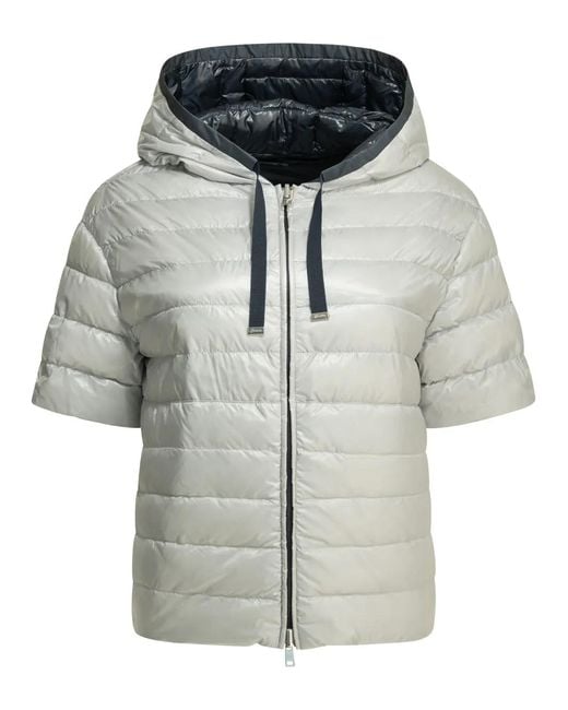 Herno Gray Quilted Hooded Reversible Puffer Jacket