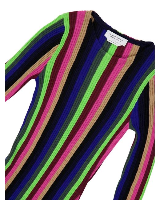 Gabriela Hearst Blue Striped-Pattern Long-Sleeve Dress