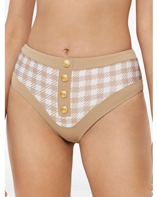 Beach Riot Natural Isle Houndstooth Button Bikini Bottoms