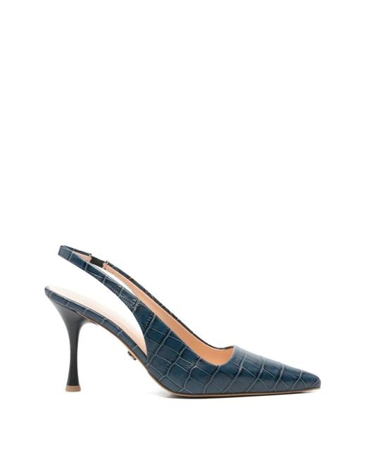 SERGIO MORETTI FIRENZE Blue Croc-Effect Slingback Pumps