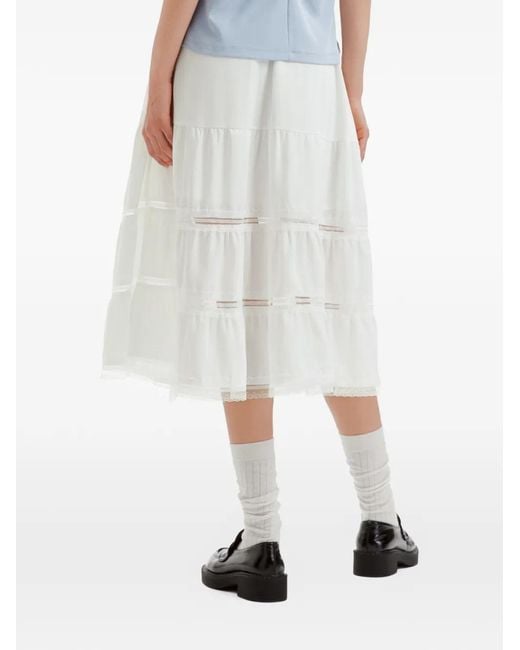 B+ AB White Jupe Mi-Longue Ornée De Dentelle À Volants Superposés