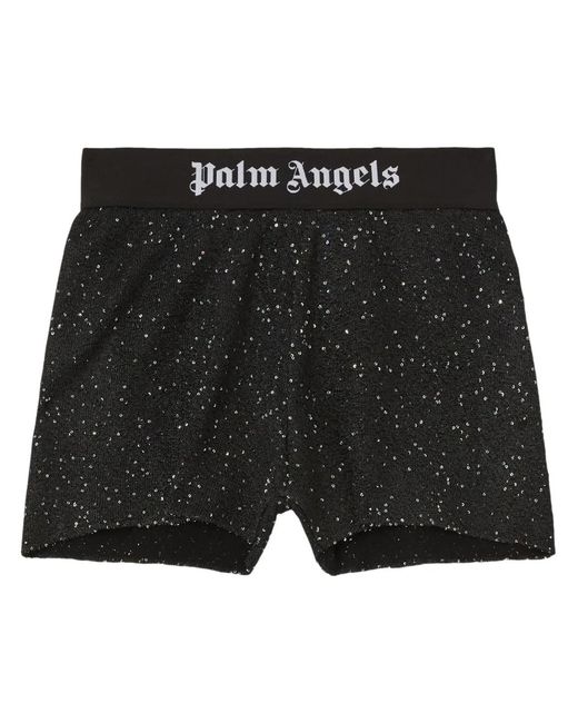 Palm Angels Black Logo-Waistband Knitted Shorts