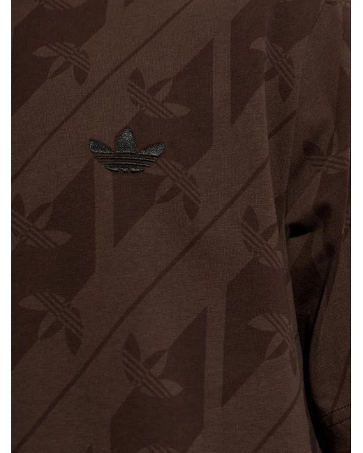 Adidas Brown Monogram-Print Logo-Patch T-Shirt for men