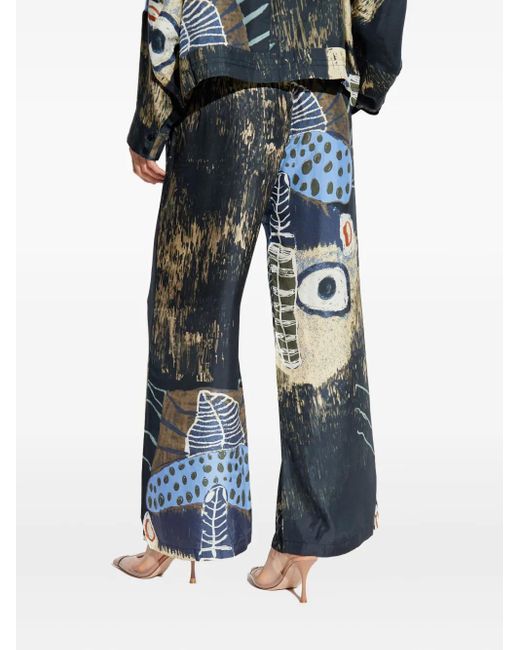 Munthe Blue Abstract-Print Silk Trousers