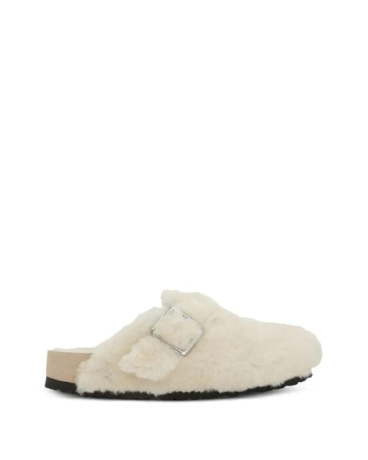 Birkenstock White Boston Shearling Mules