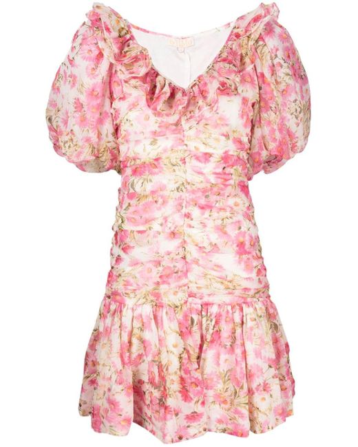byTiMo Pink Floral-print Fluted Minidress