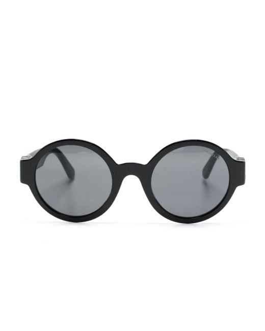 Moncler Black Logo-plaque Round-frame Sunglasses