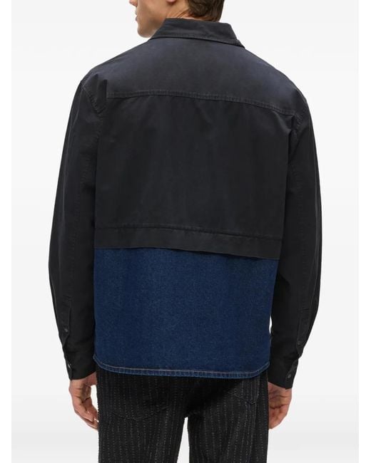 Karl Lagerfeld Blue Mixed-Panel Zip-Fastening Shirt Jacket for men