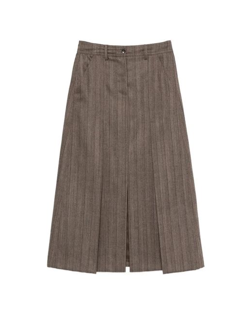Seventy Brown Pinstripe-Pattern Pleated Maxi Skirt