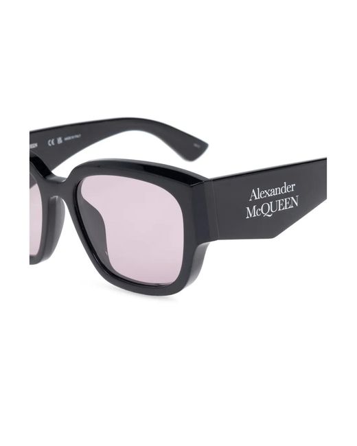 McQueen Brown Engraved-Logo Arm Sunglasses