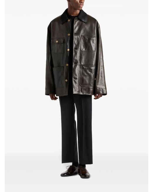 Prada Black Shearling-Lined Leather Jacket for men
