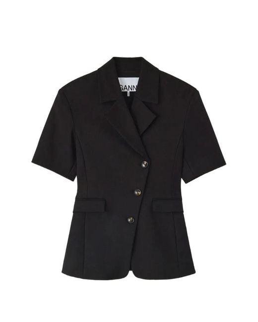 Ganni Black Blazer Asymétrique À Manches Courtes