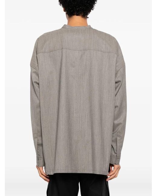 Rick Owens Gray Collarless Long-Sleeve Shirt for men