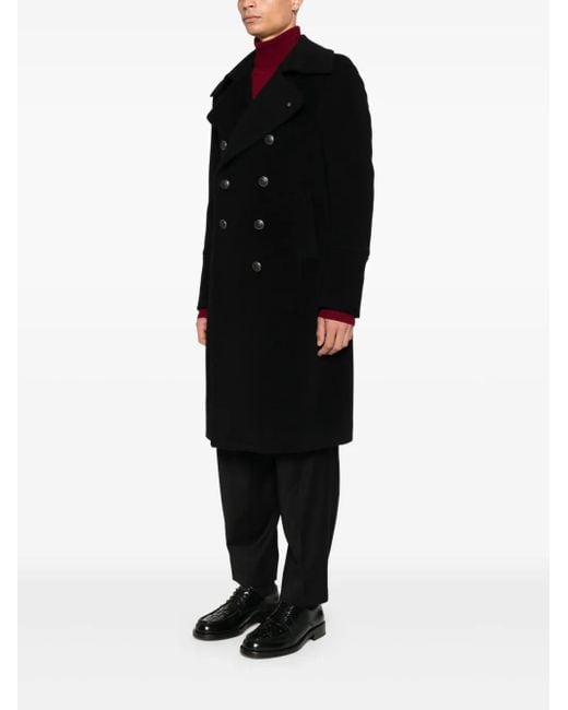 Tagliatore Black Double-Breasted Coat for men