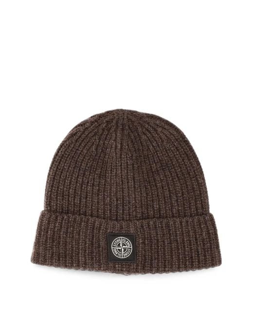 Stone Island Brown N100012 Light Rws Geelong Wool Beanie Hat for men