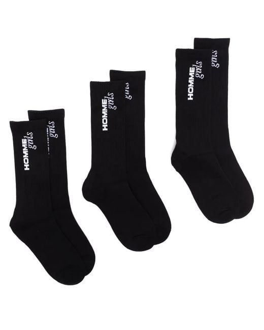 HOMMEGIRLS Black Three-Pack Intarsia-Logo Socks